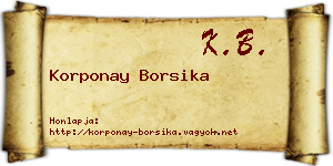Korponay Borsika névjegykártya